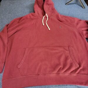 Polo Ralph Lauren Mens 2XB Burgundy Maroon Fleece Pullover Hoodie Green Pony